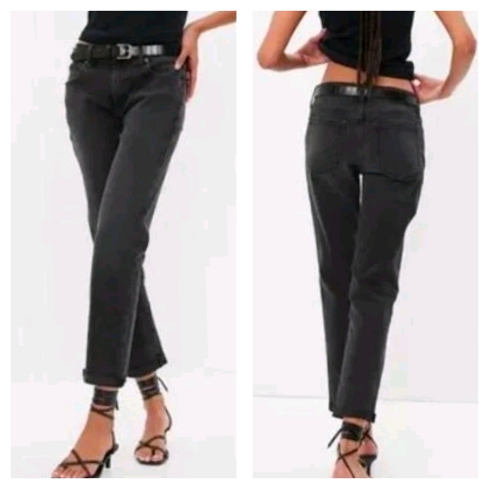 Gap Girlfriend Mid Rise Straight Leg Cuffed Ankle Jeans, Black Wash, EUC!